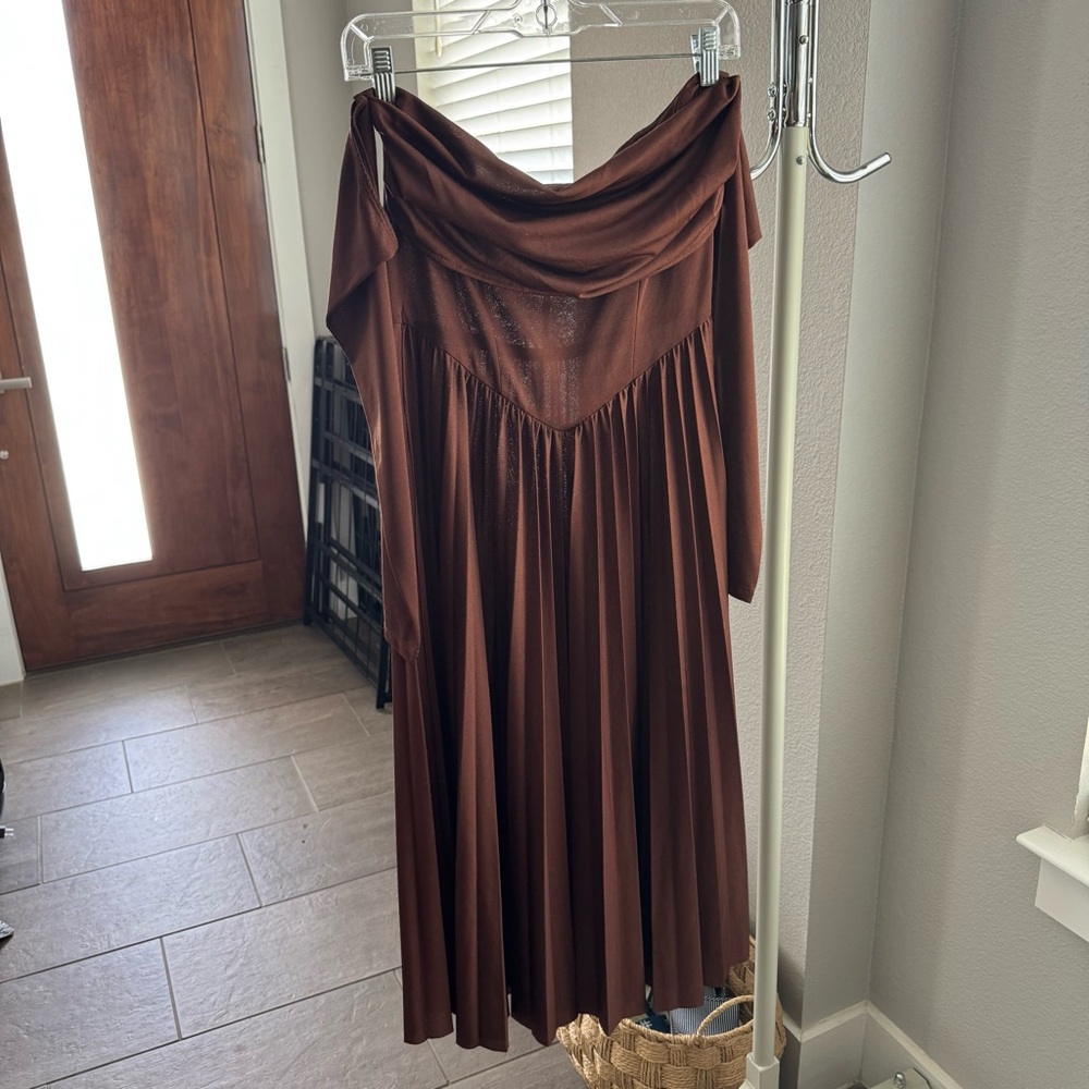 ASOS Brown Off-Shoulder Midi Dress - US 8/UK 12